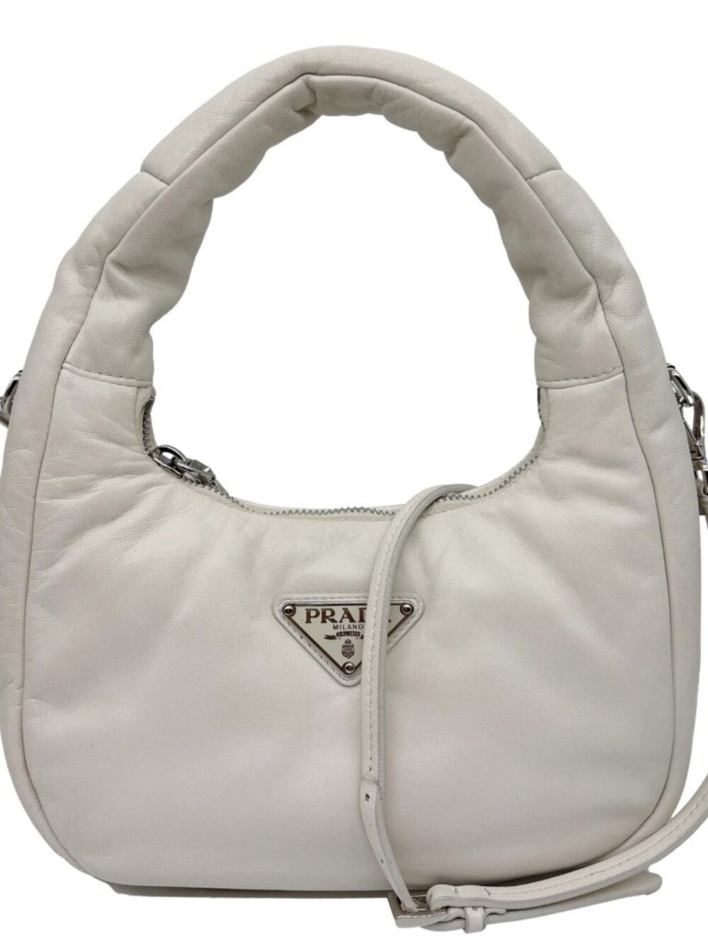 Prada Mini Padded Soft Nappa Leather Shoulder Bag White